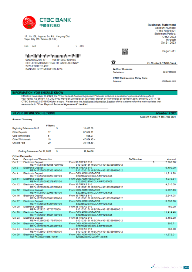 Download CTBC Bank company statement Word and PDF template Photoshop template